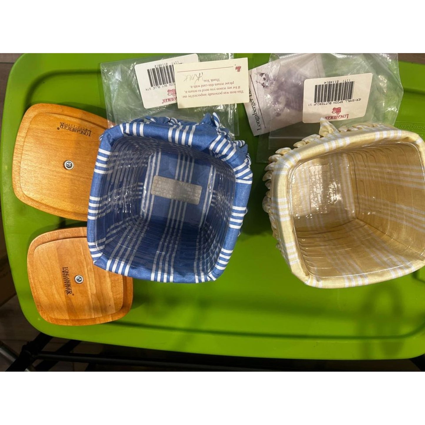 Longaberger Small spoon storage canister baskets with new liners & protectors