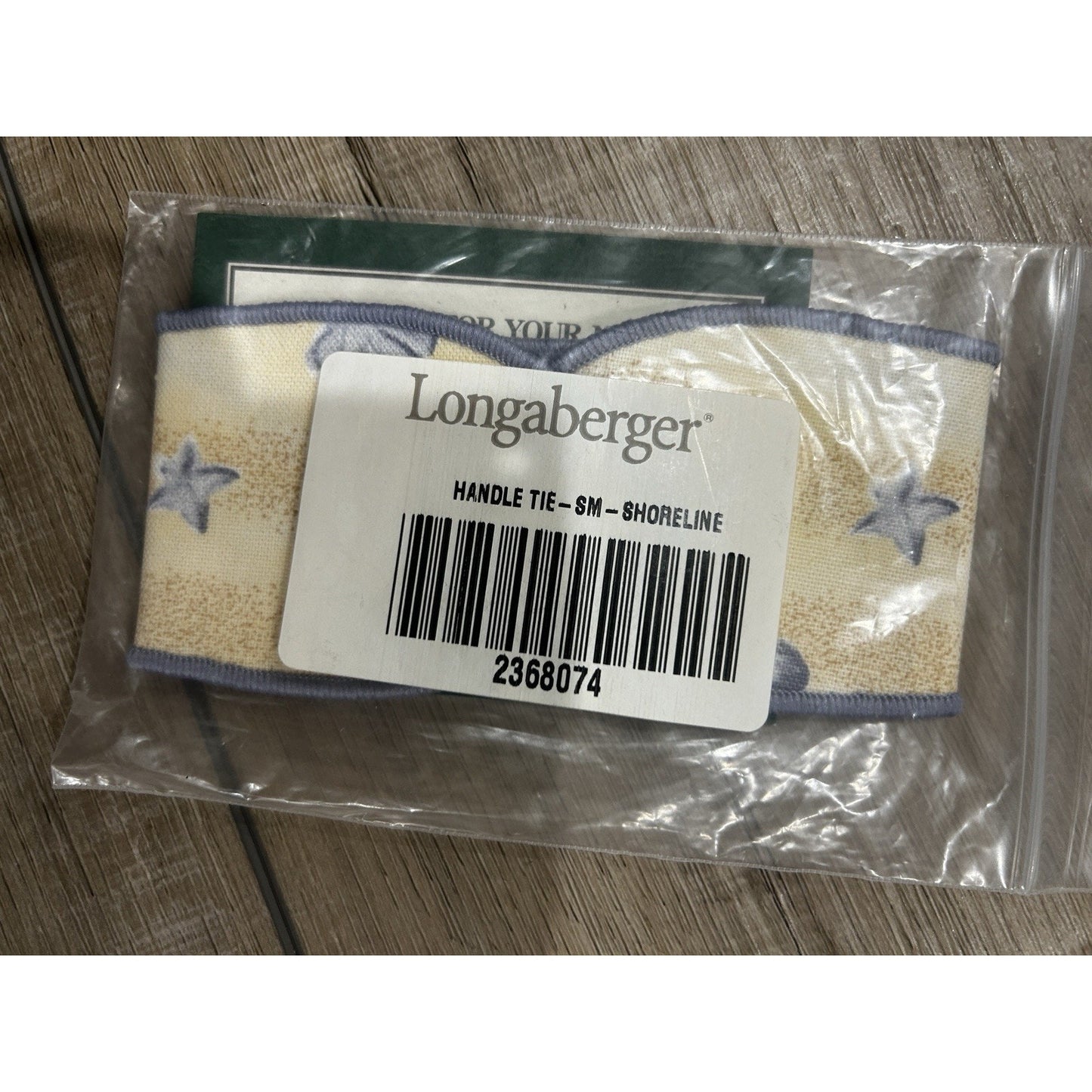 Longaberger Basket Handle Tie Shoreline Sea Shells Beach Fabric Small NEW