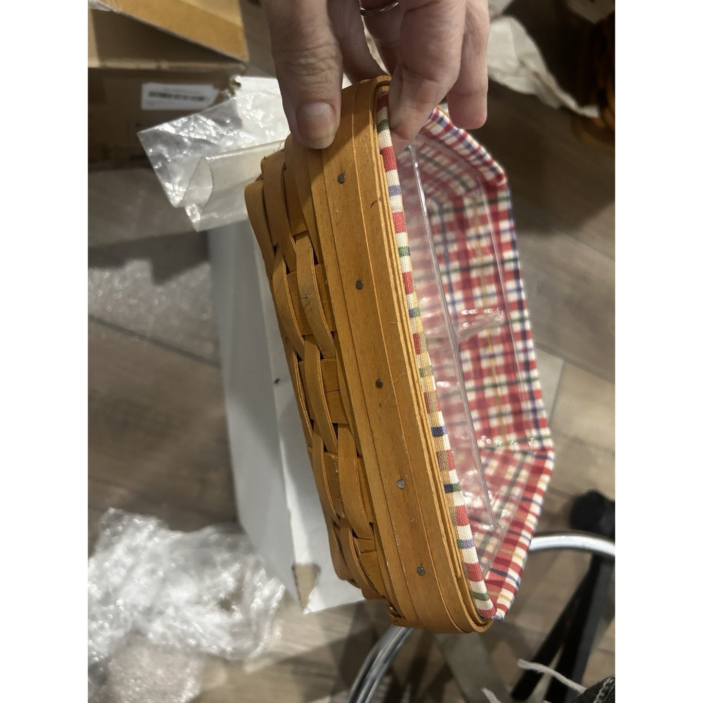 Longaberger 8x8 Basket Picnic Pal plaid liner & Divided Protector
