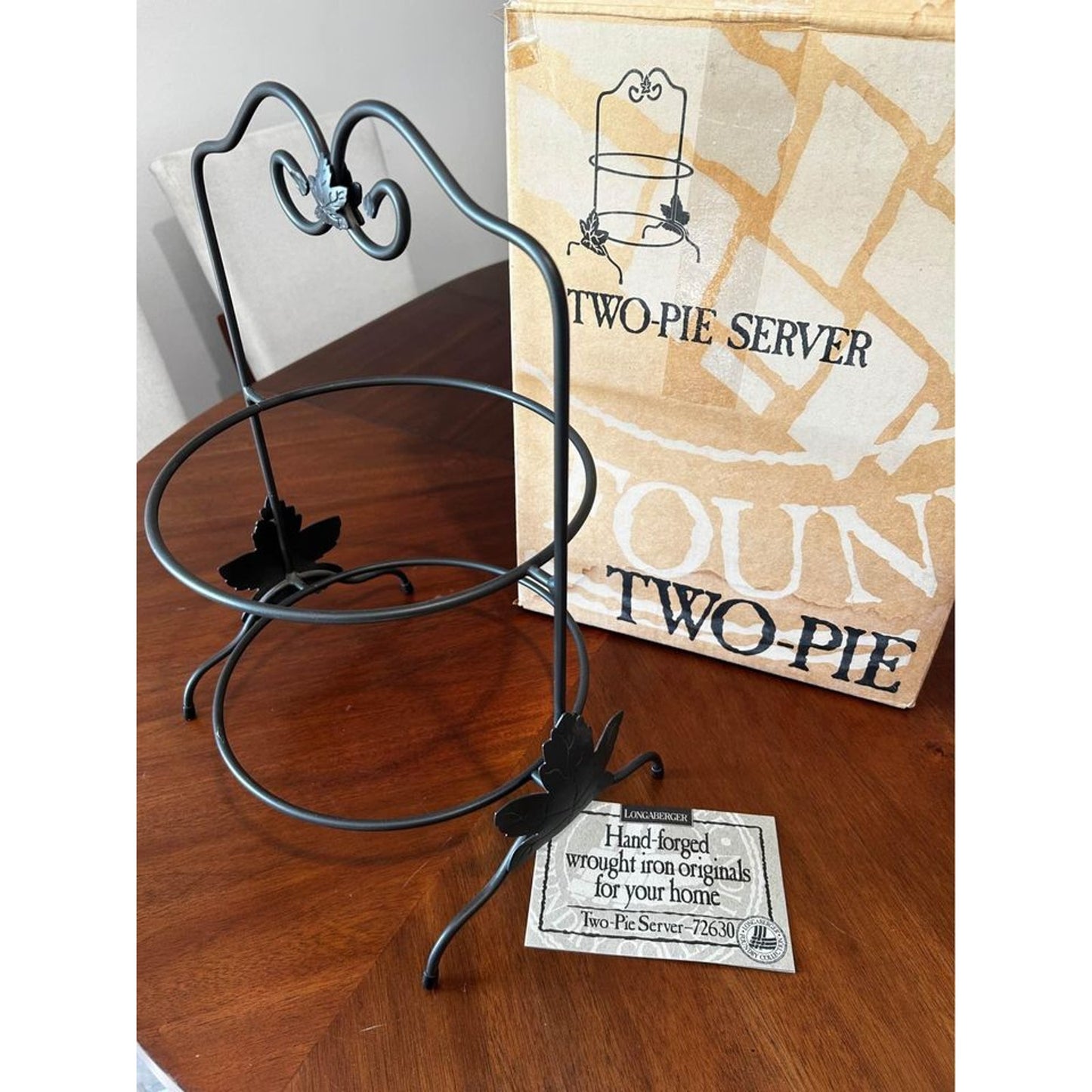 Longaberger Wrought Iron Two Pie Server Rack Stand 72630 Hand forged Made in USA New in Box