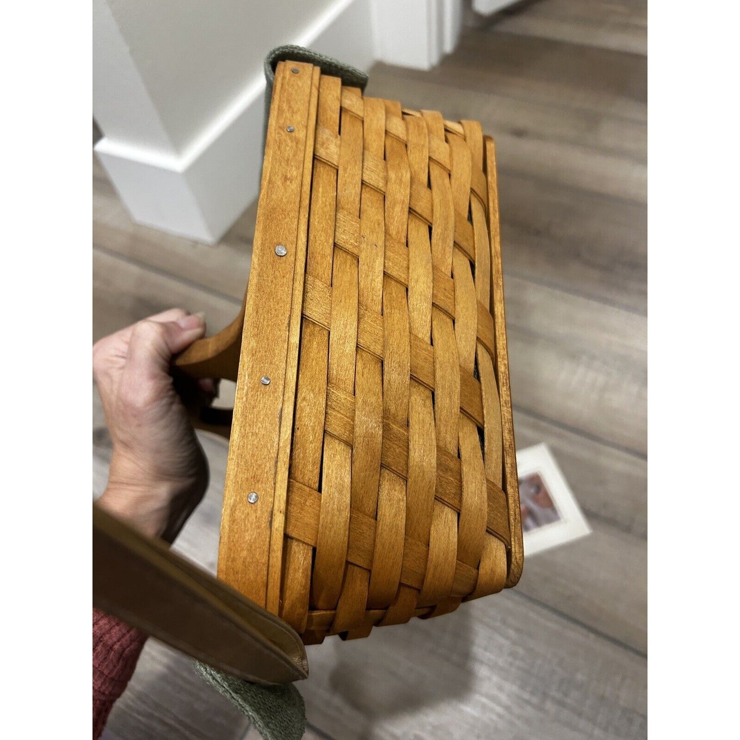Longaberger Carry N Caddy Basket Sage green fabric liner RARE