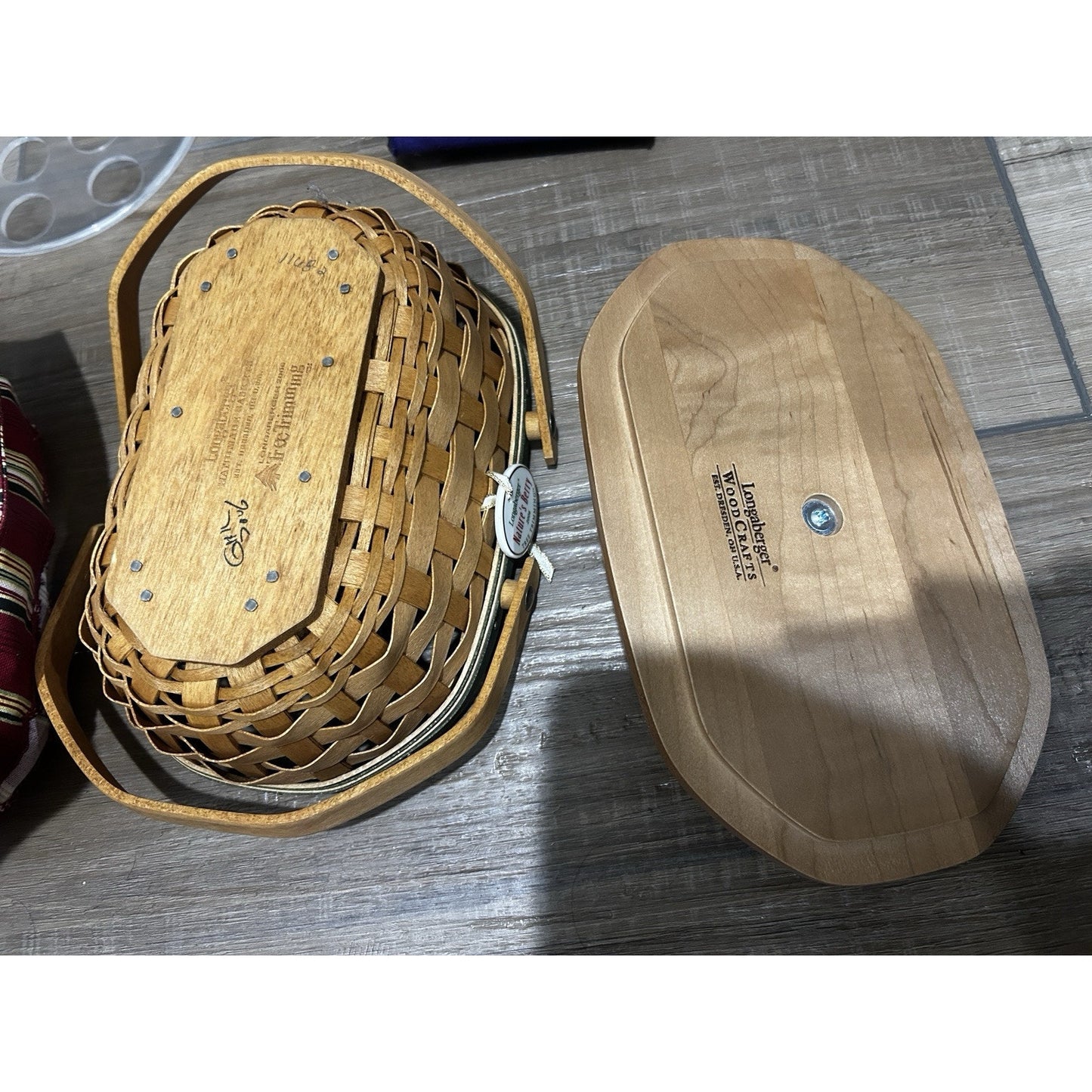 Longaberger 2006 Tree Trimming Nature's Berry Basket Liner Protector Lid Tie On