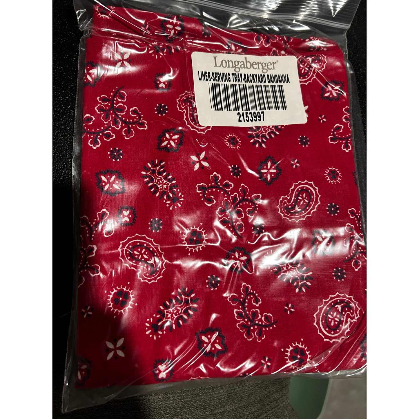 Longaberger LARGE SERVING TRAY Basket Liner Backyard Bandana NEW Paisley Red Bow ties