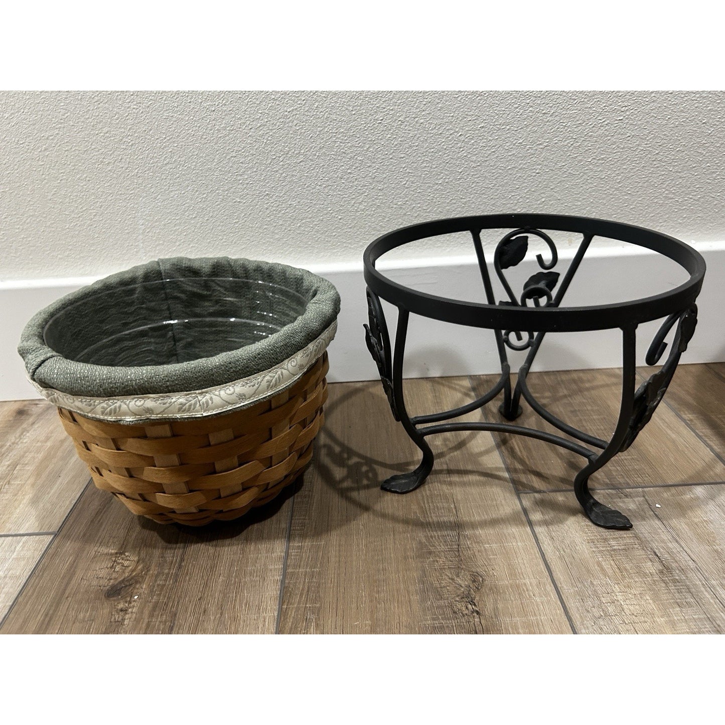 Longaberger Wrought Iron Plant Stand Flora Basket Liner & Protector Set