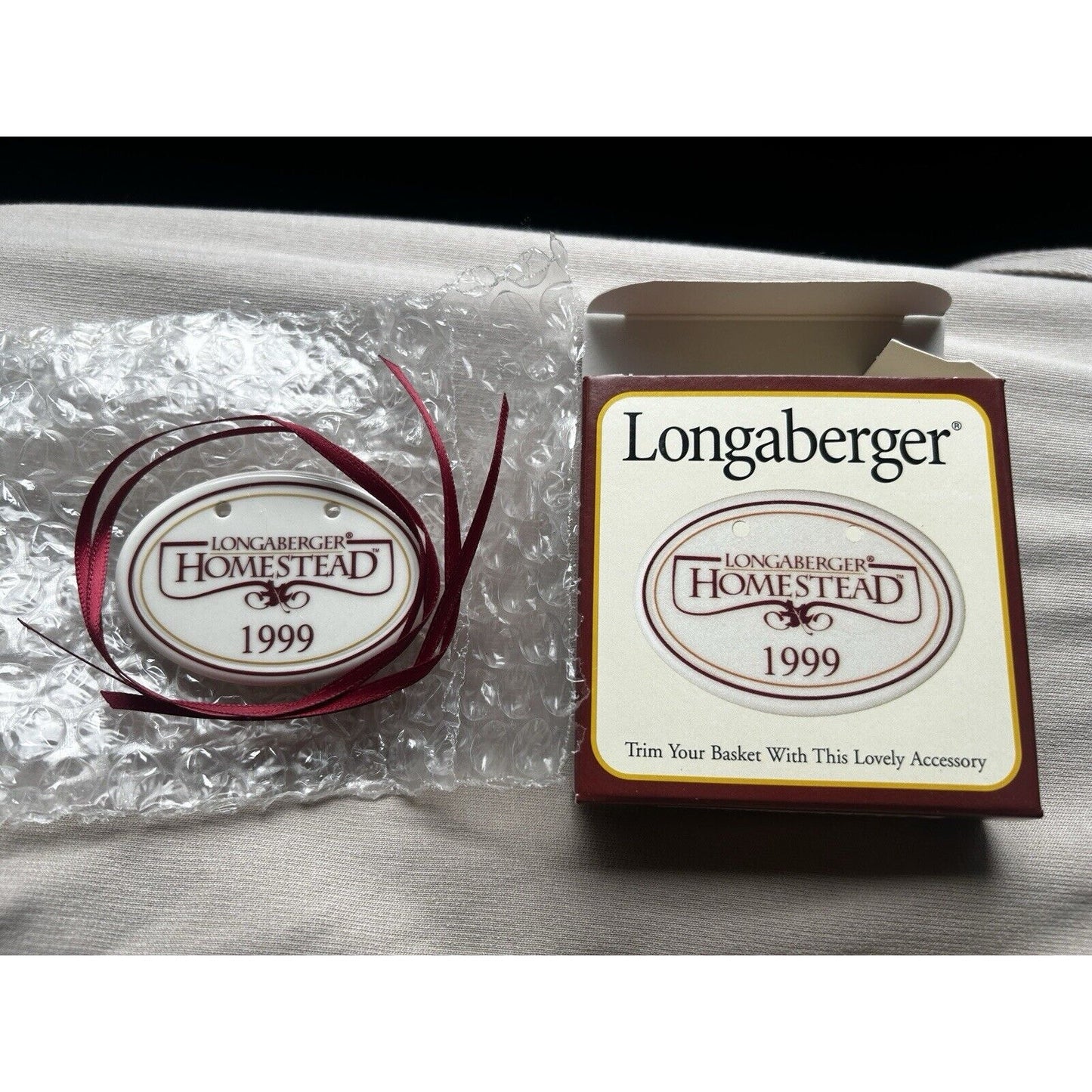 Longaberger Basket 1999 Homestead Tie-On #37541 - New in box ceramic USA pottery