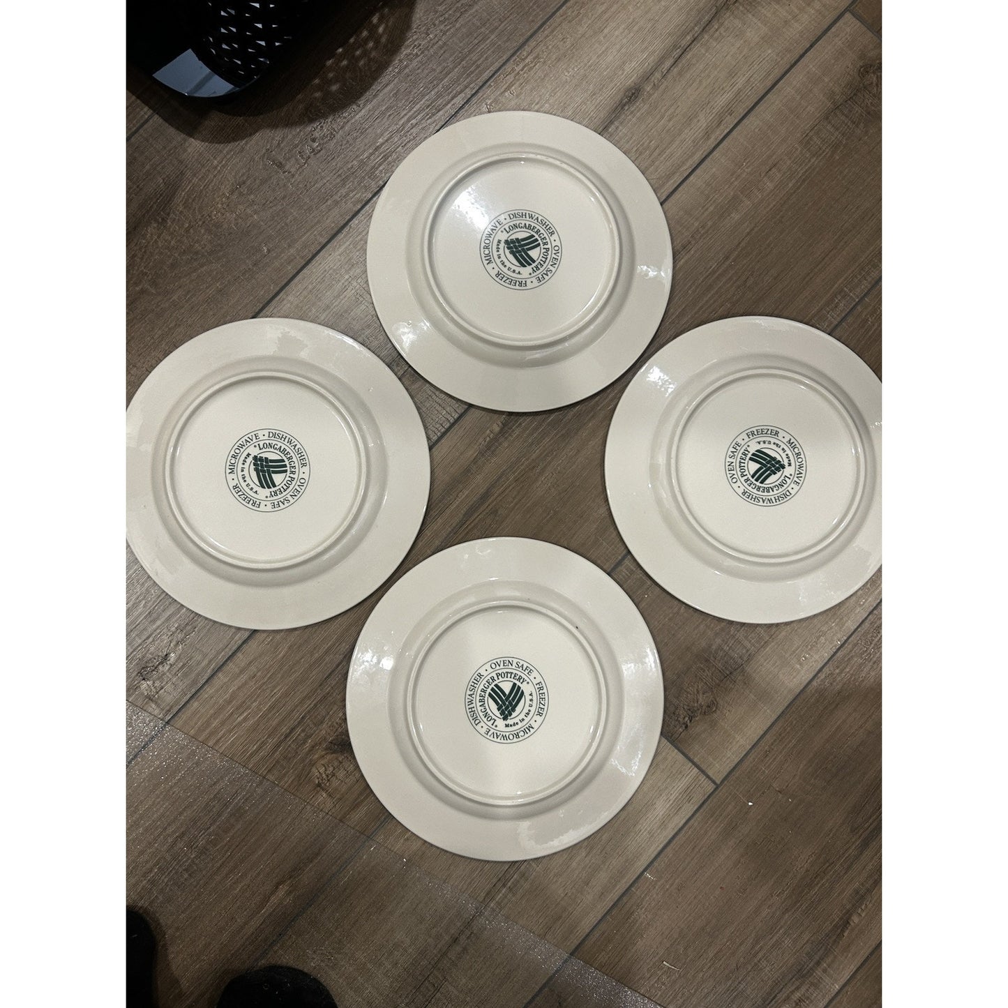 4 Longaberger 10” Dinner Plates Woven Traditions Heritage Green USA Pottery