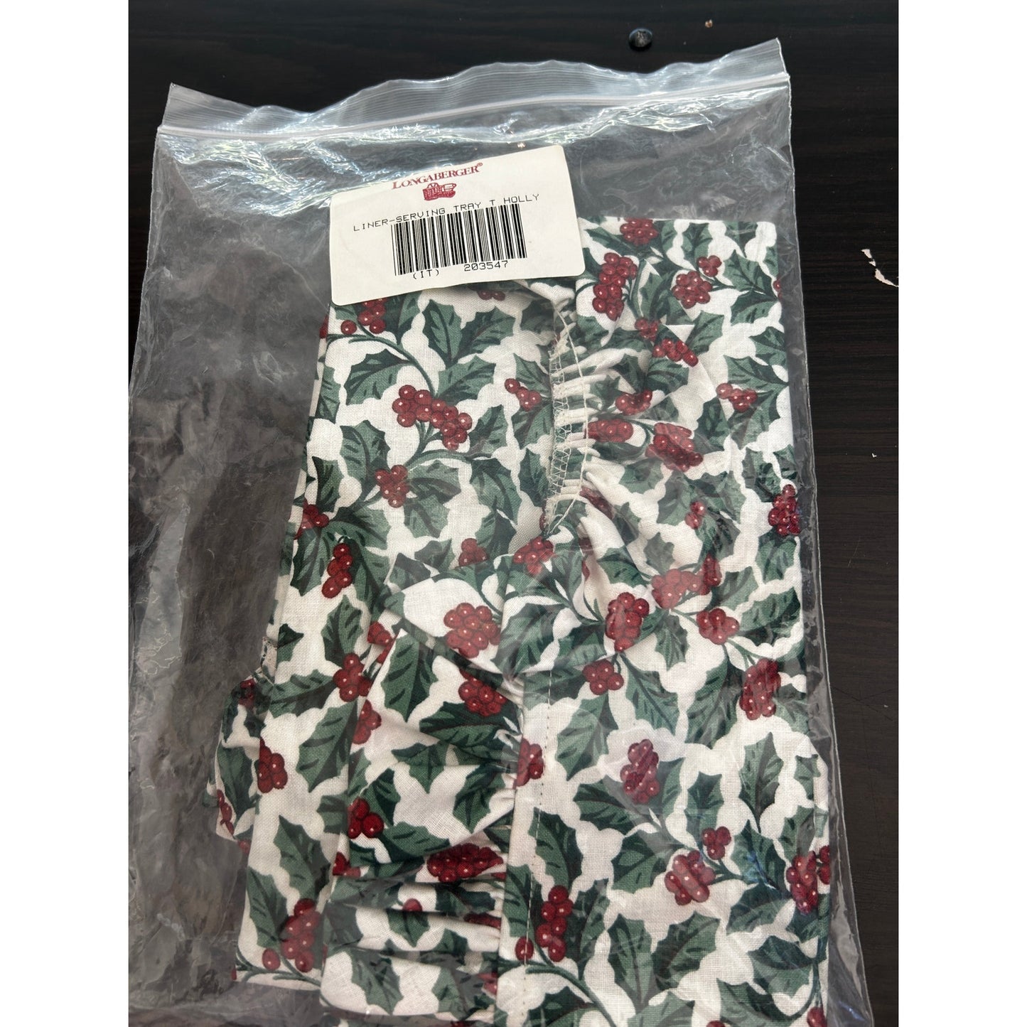 Longaberger SERVING TRAY Liner Traditional Holly Fabric NEW holiday