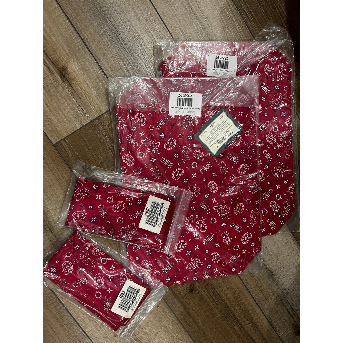 4 Longaberger Baskets Bandana Placemats & Napkins Paisley red fabric NEW picnic