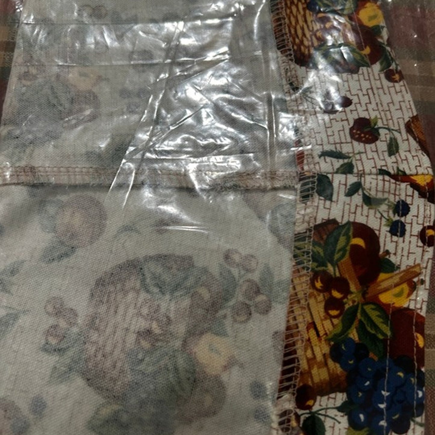 Longaberger SCALLOPED WASTE basket liner NEW Fruits & baskets fabric