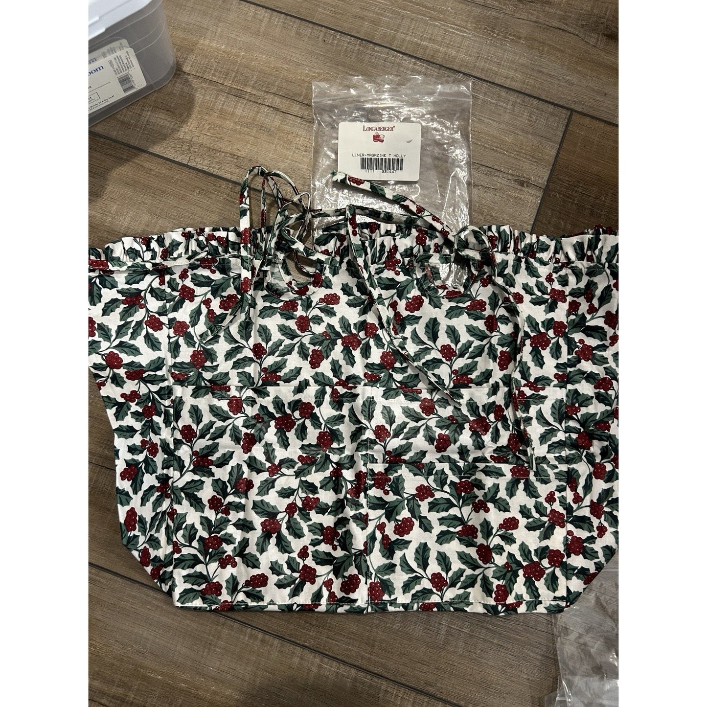 Longaberger Magazine Basket Liner Holly Berry Christmas fabric NEW