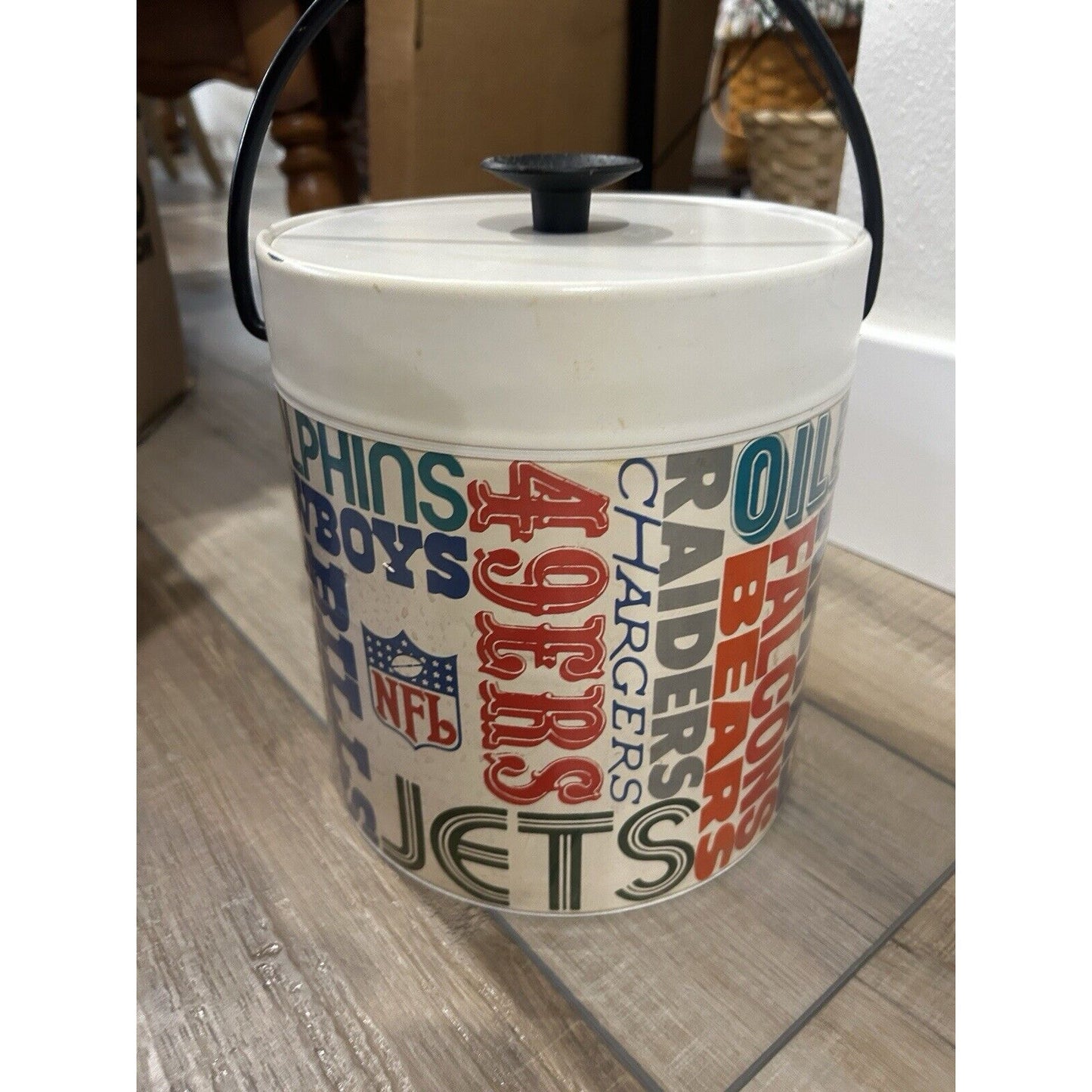 NFL Vintage West Bend Thermo Serv Insulated Ice Bucket Beer Wine w/ Lid MCM