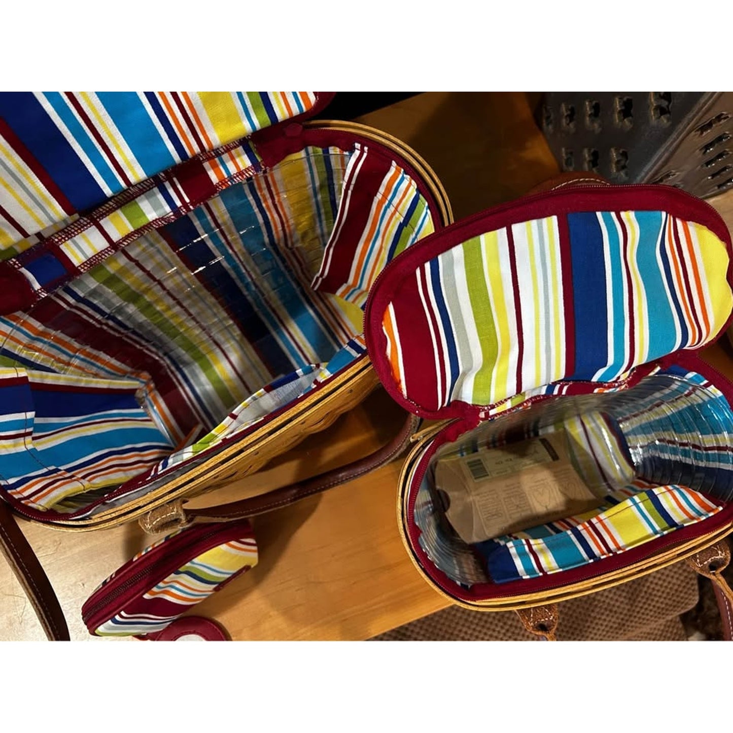 Longaberger Sunny Day flip flops Boardwalk basket set of Large Medium & small , with coin purse