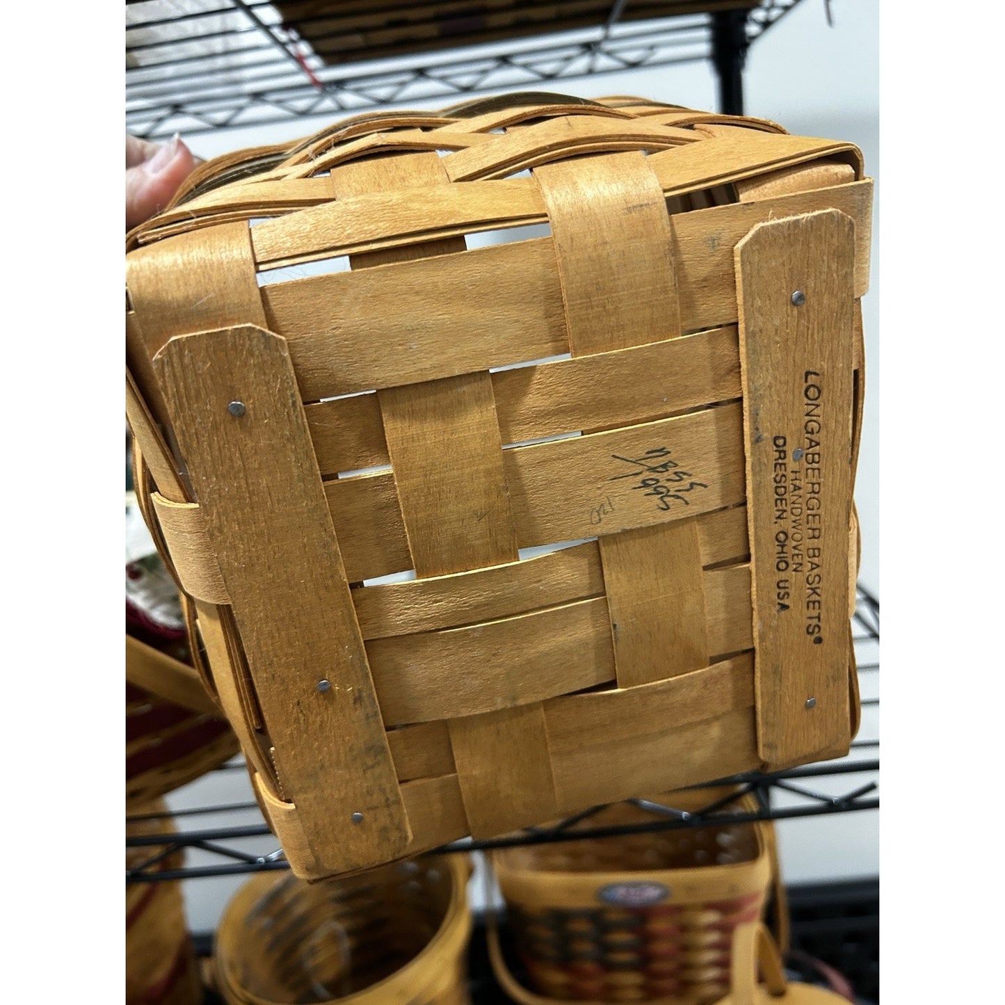 Longaberger Christmas Cranberry Basket with 2 swinging handles green accents