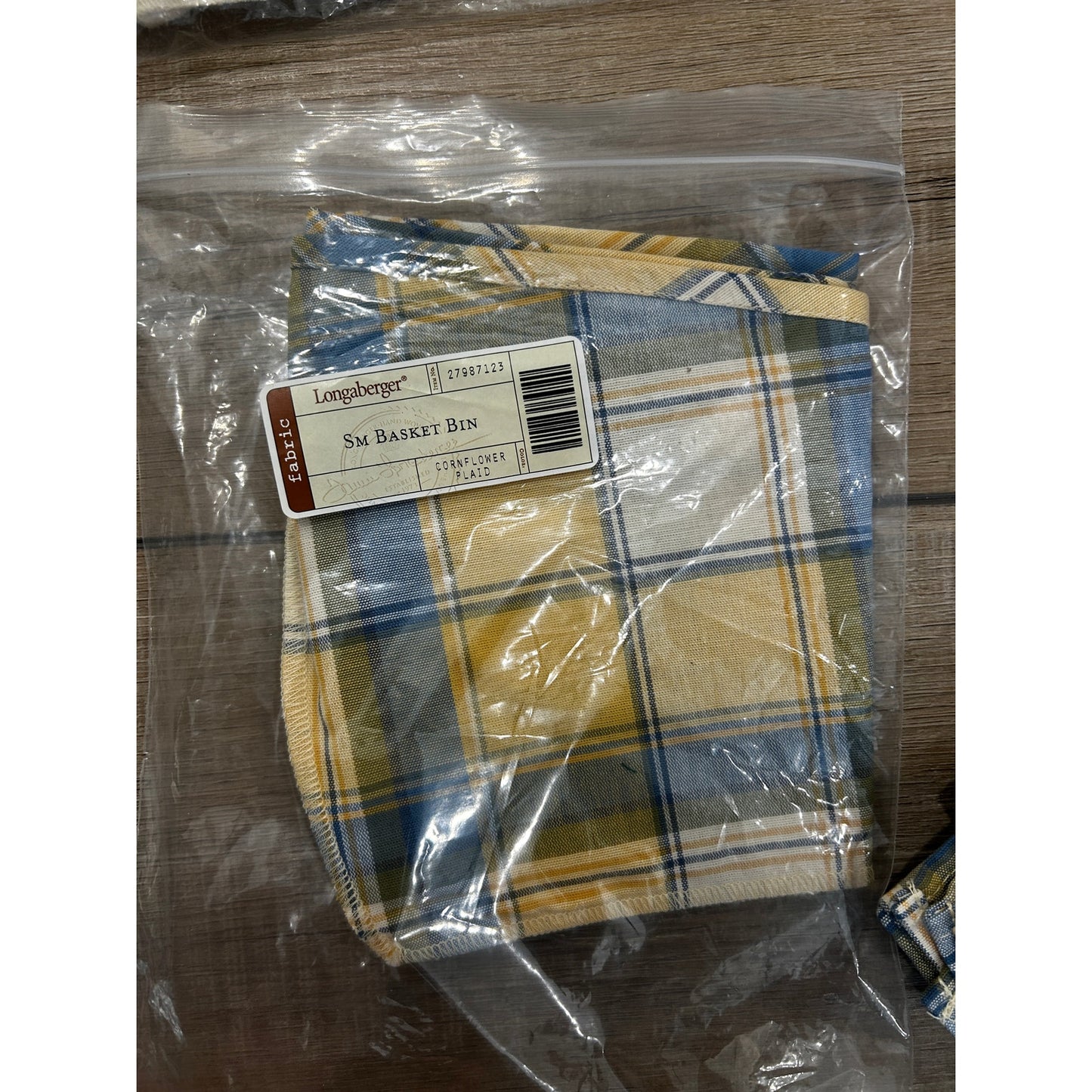 Longaberger Small Bin Basket Liner - Cornflower Plaid Yellow Blue