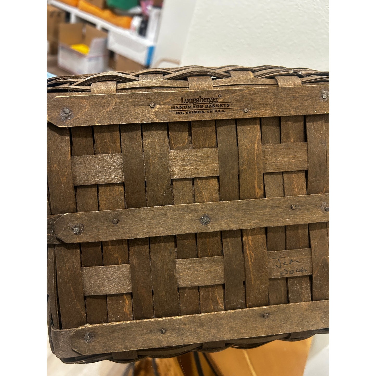 Longaberger Napkin basket Combo Khaki check liner & protector deep brown