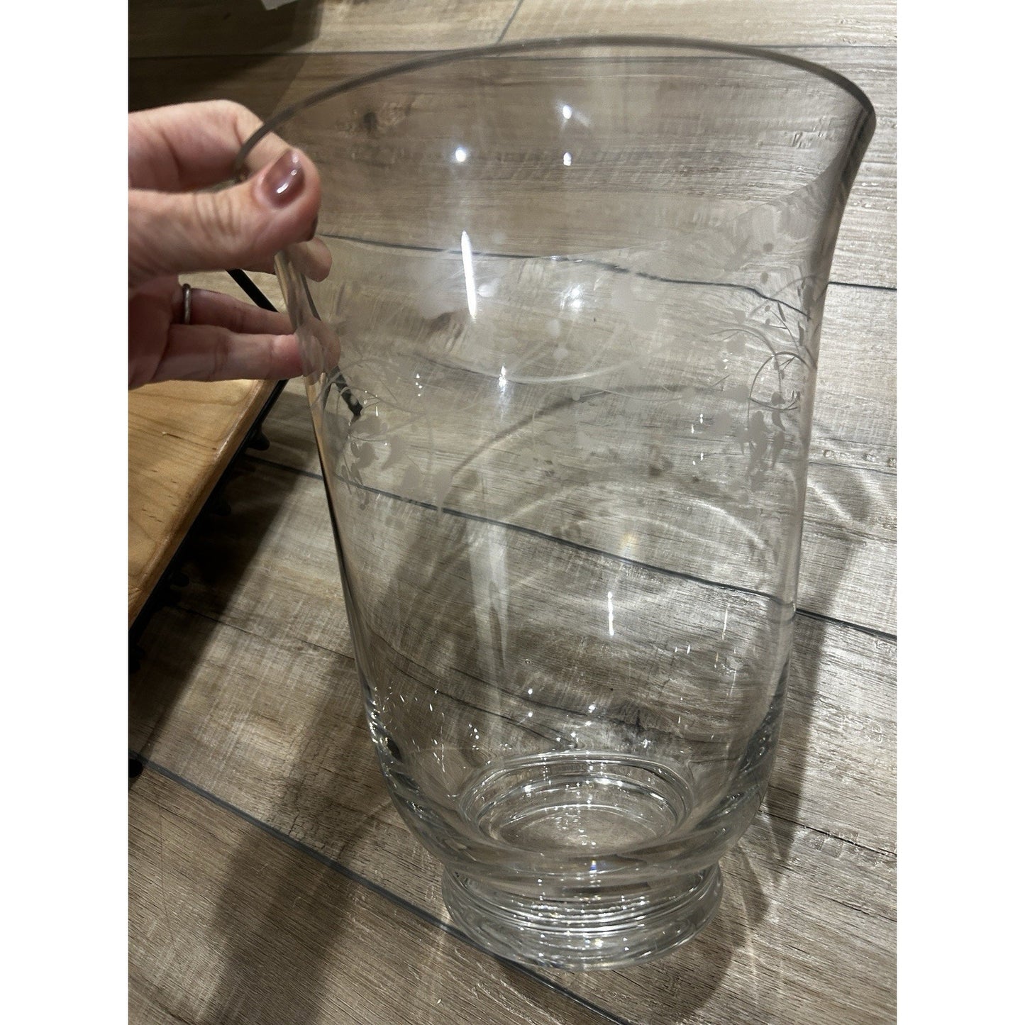 Longaberger Etched Glass Hurricane Vase or Candle Holder