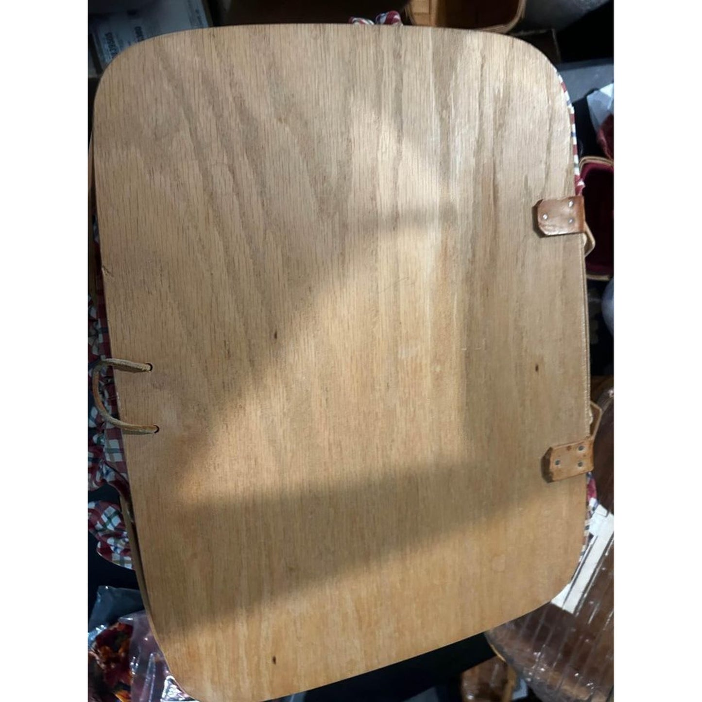 Longaberger Large picnic basket with cherry plaid liner Natural