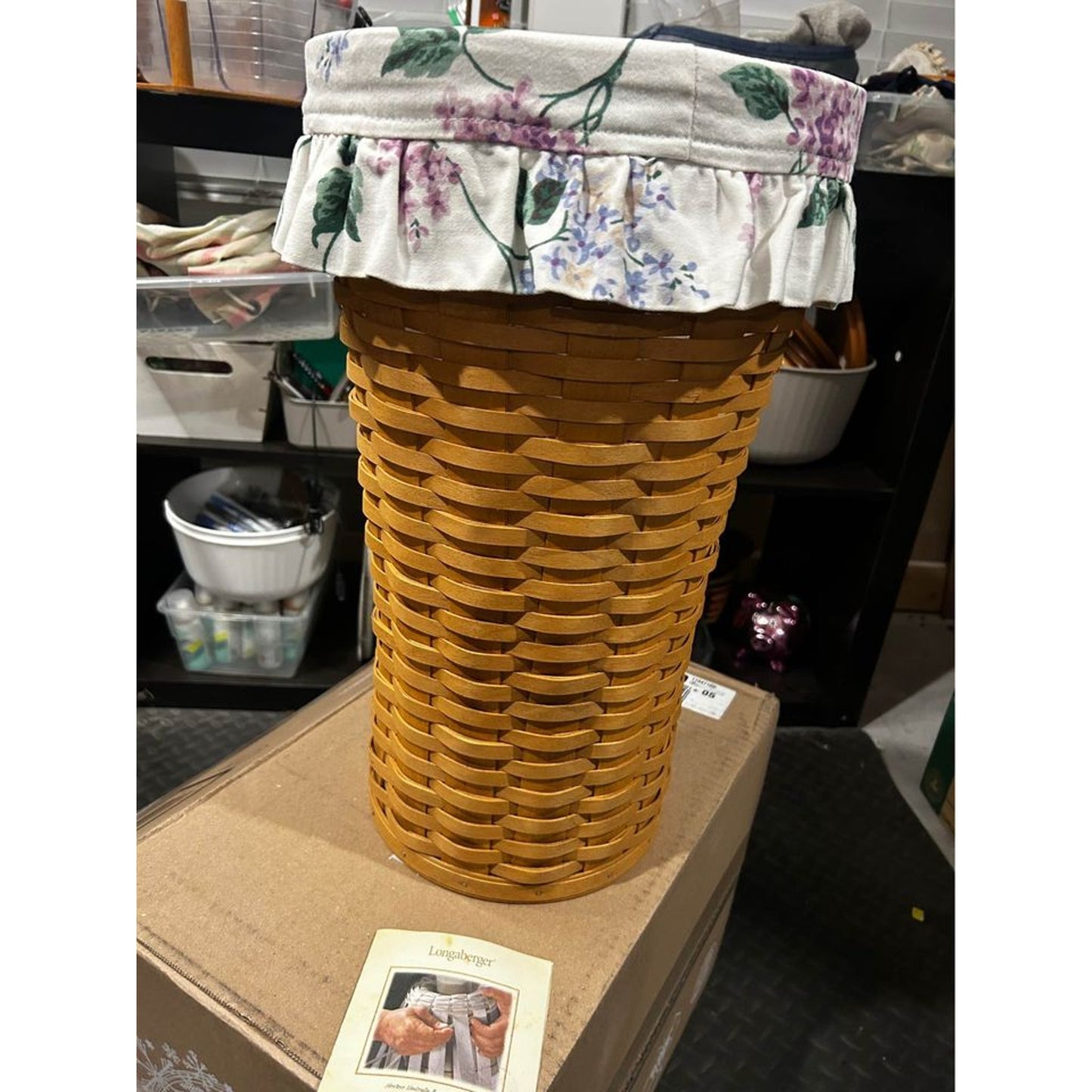 Longaberger UMBRELLA basket with custom made fabric liner