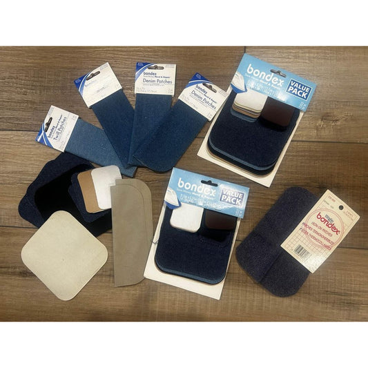 64 pc Bondex Twill Denim Patch lot various sizes iron on NEW