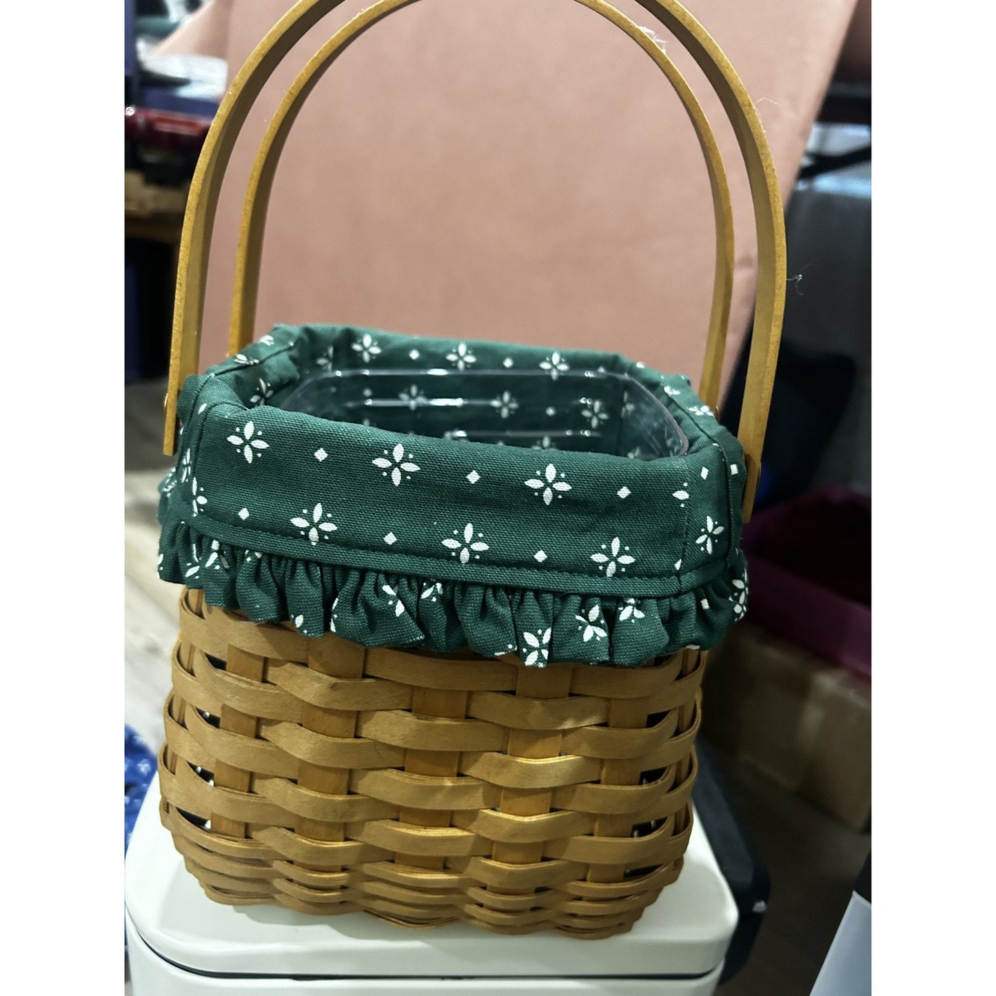 Longaberger Tiny Tote Basket Combo Heritage Green Liner & Protector