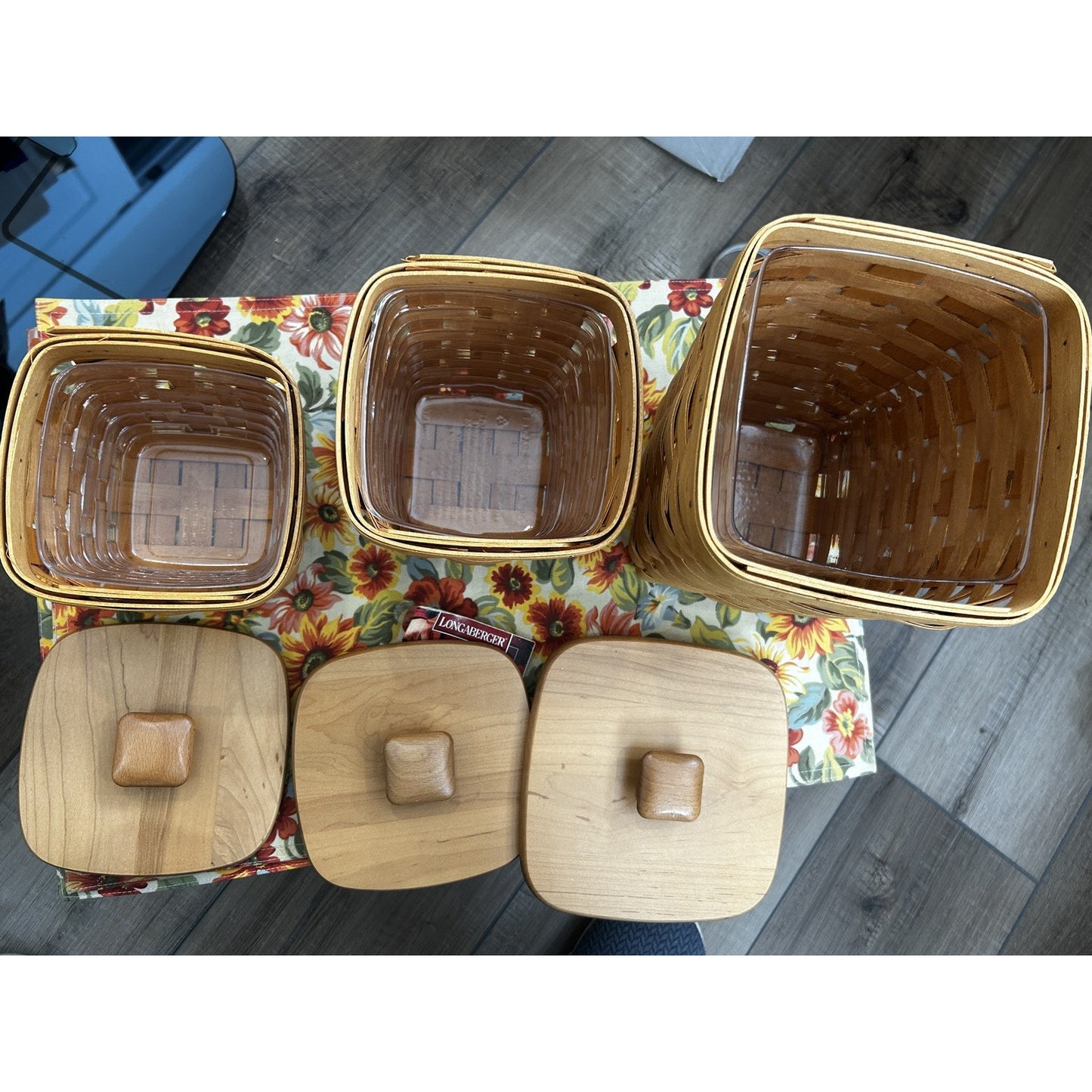 3 Longaberger Spoon Baskets Combos - Medium Small Teaspoon Storage Canisters