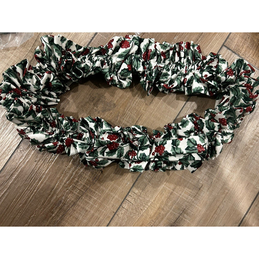 Longaberger Traditional Holly Large Basket Garter Fabric Bow Christmas