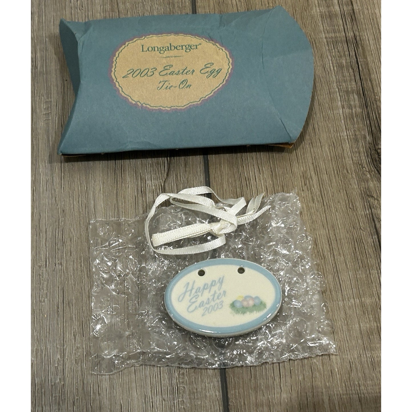 Longaberger Happy Easter Egg 2003 Basket Tie On pottery NEW