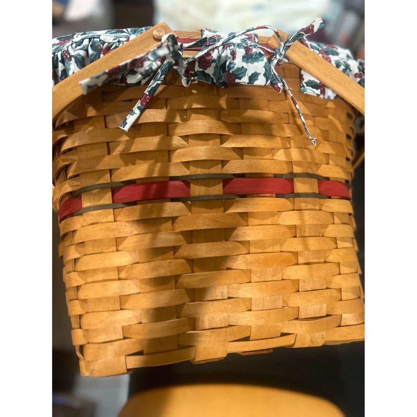 Longaberger Holiday Hostess Red Evergreen Basket Holly liner lid & protector Large Christmas