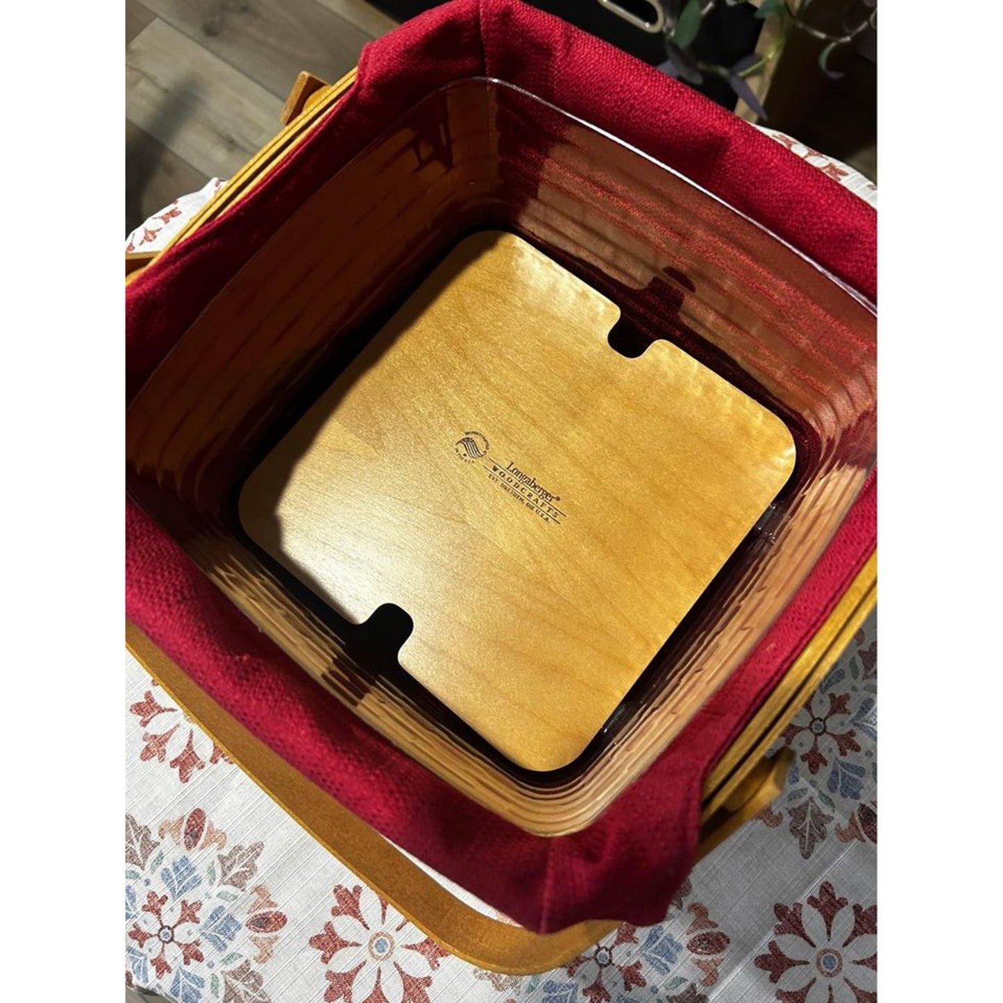 Longaberger American Celebrations Picnic Tote basket , riser & protector