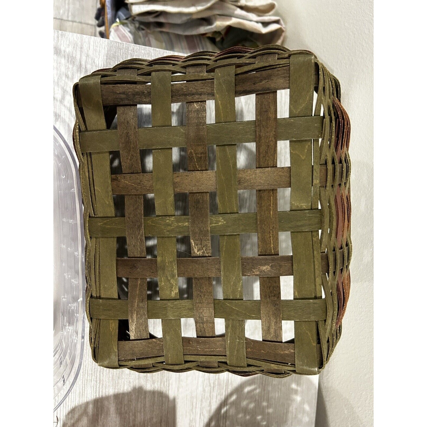Longaberger Harvesting Basket & Protector ACT green brown weaves fall