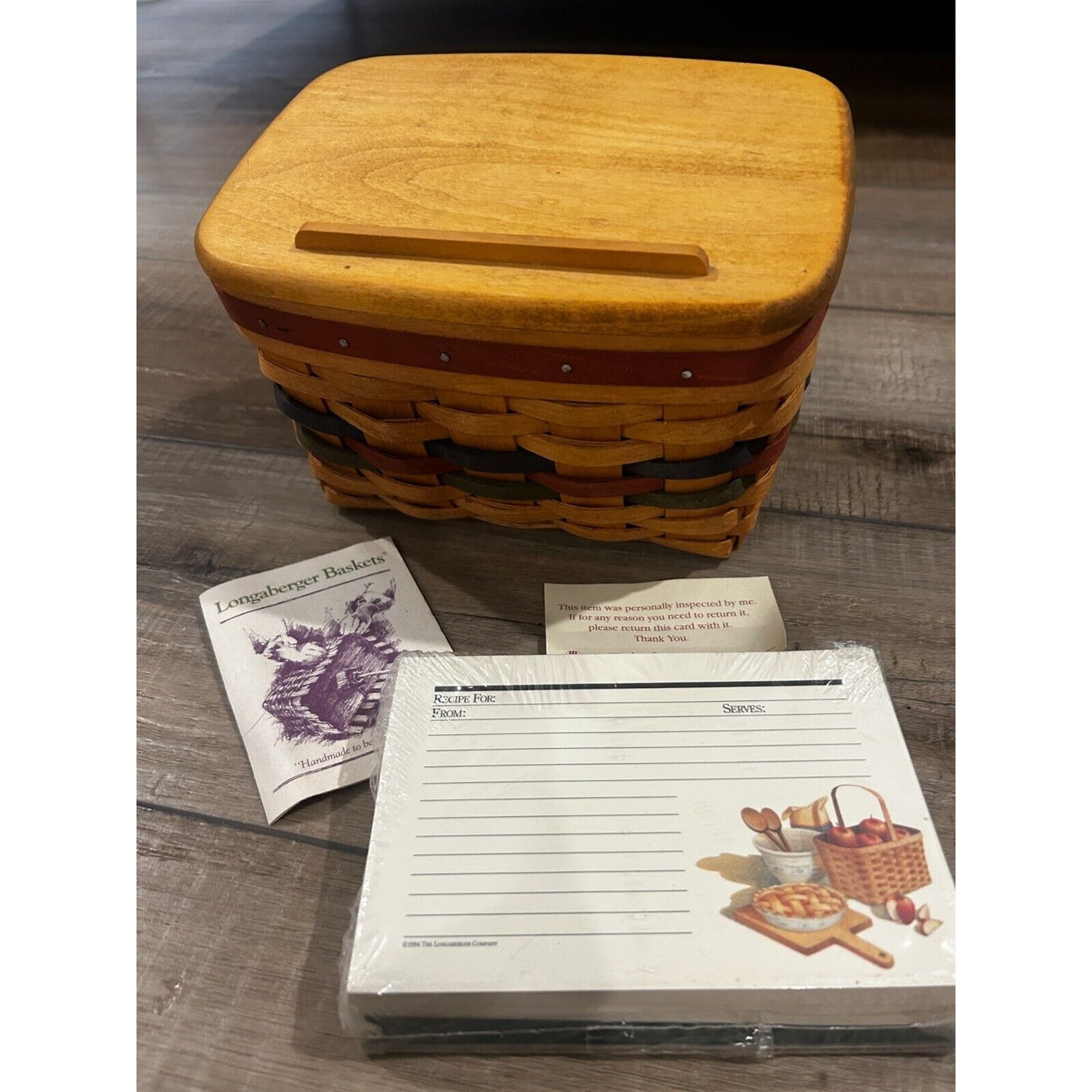 LONGABERGER RECIPE BASKET Shades of Autumn 1994 Lid Recipe Cards & Protector