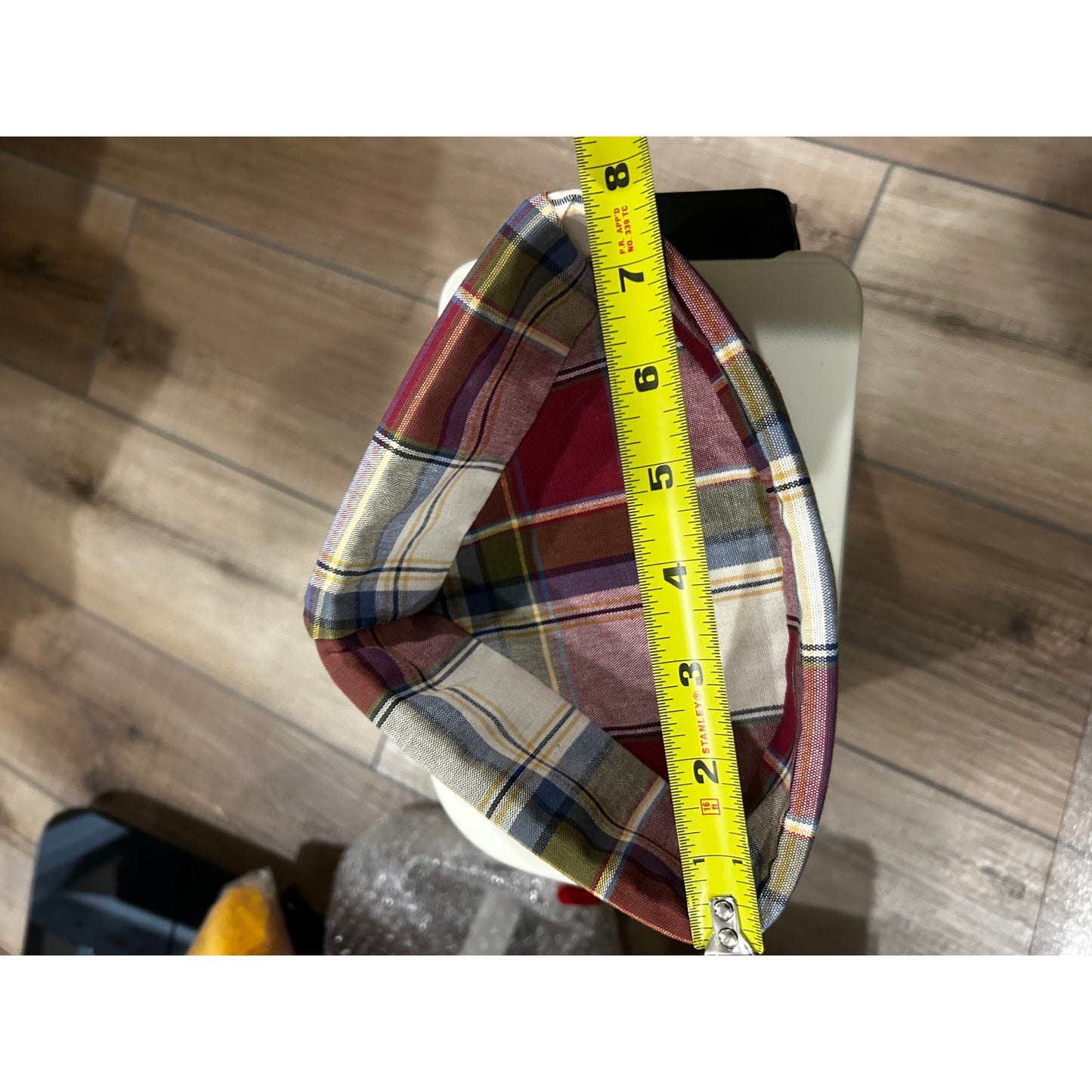 Longaberger Small Corner Basket & Paprika plaid liner