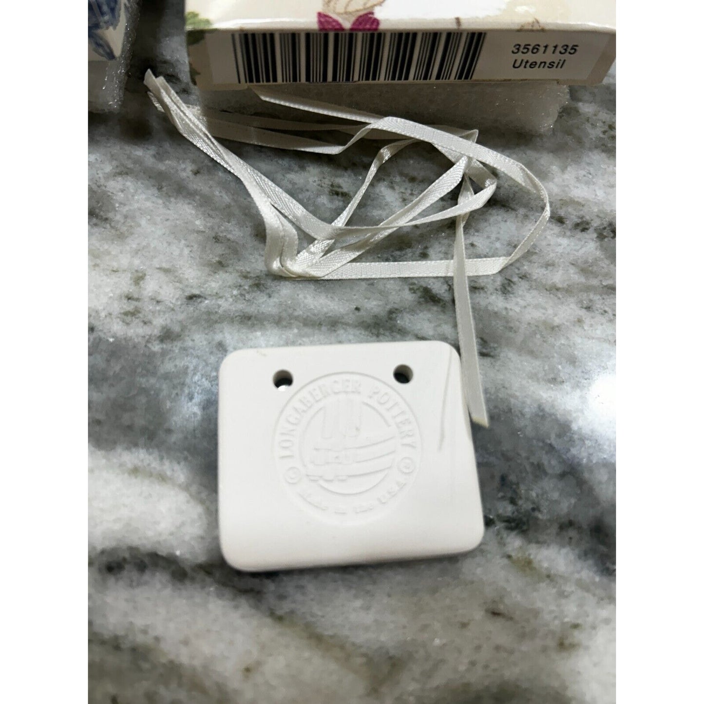 Longaberger Basket UTENSILS Tie On Botanical Fields Pottery Tile floral