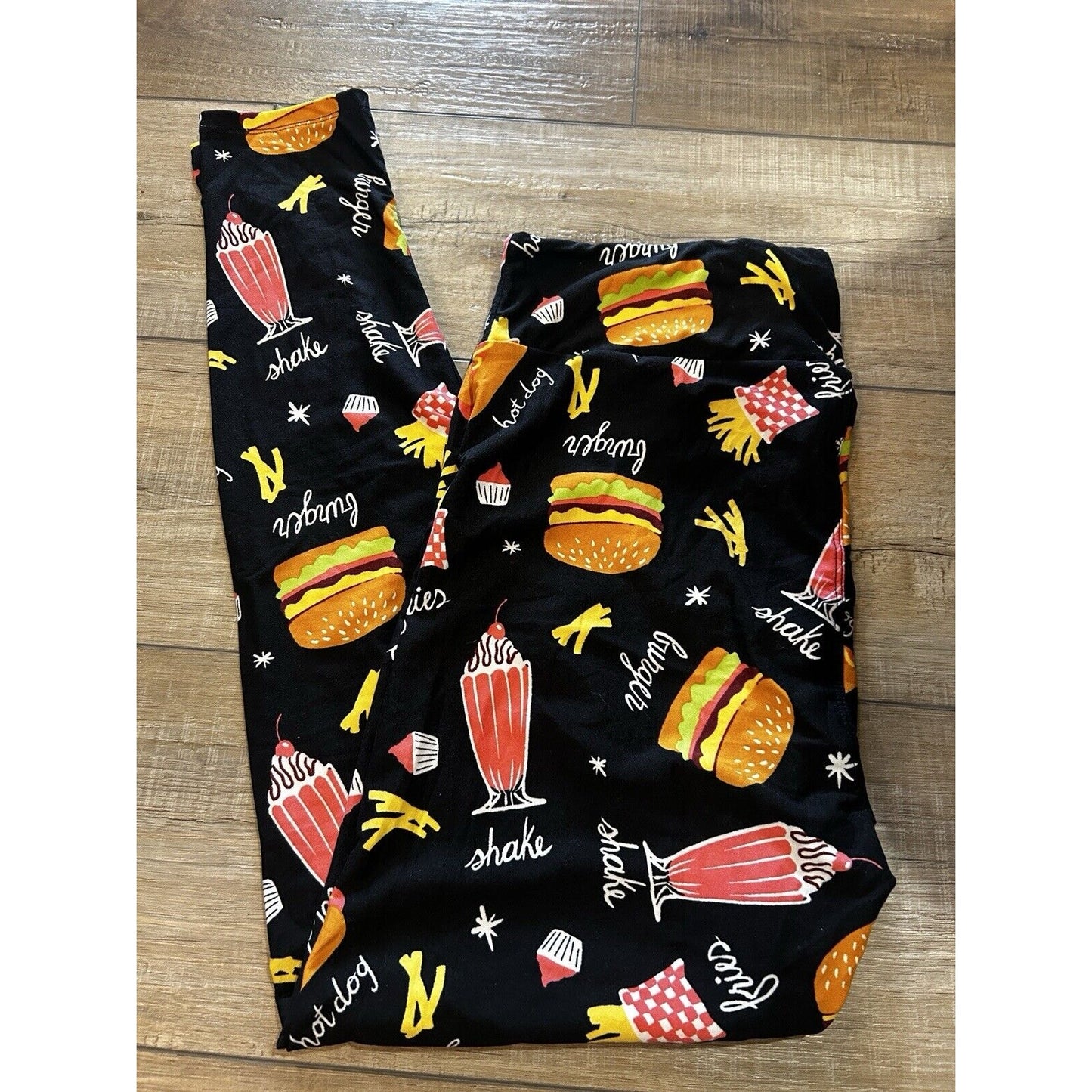 LuLaRoe TC Tall & Curvy Leggings Burger Shake Fries New black drive-in