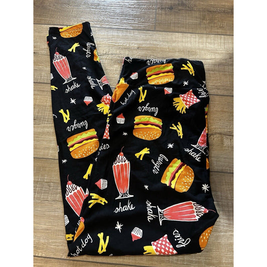 LuLaRoe TC Tall & Curvy Leggings Burger Shake Fries New black drive-in