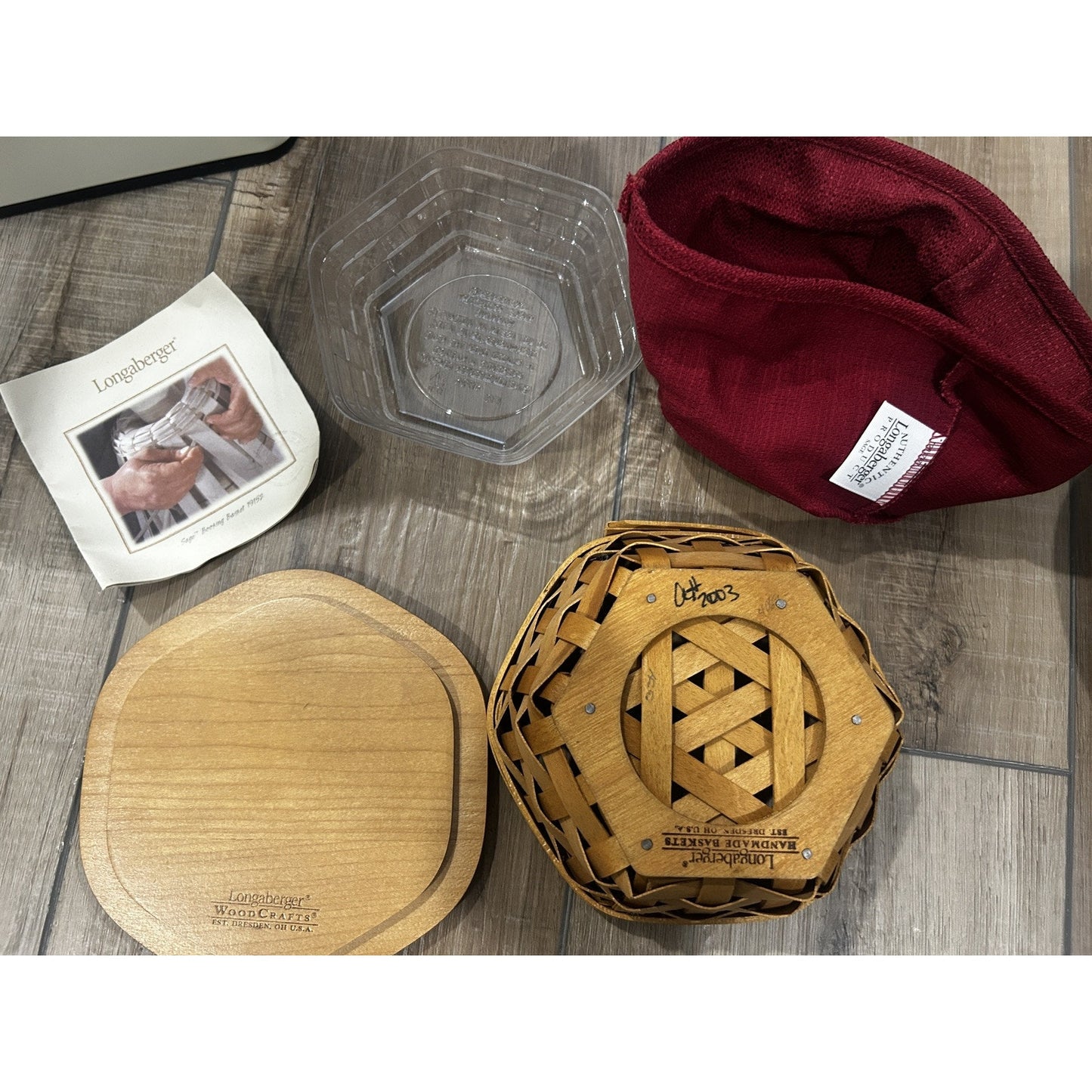 Longaberger Sage Basket Liner Protector Lid paprika red fabric