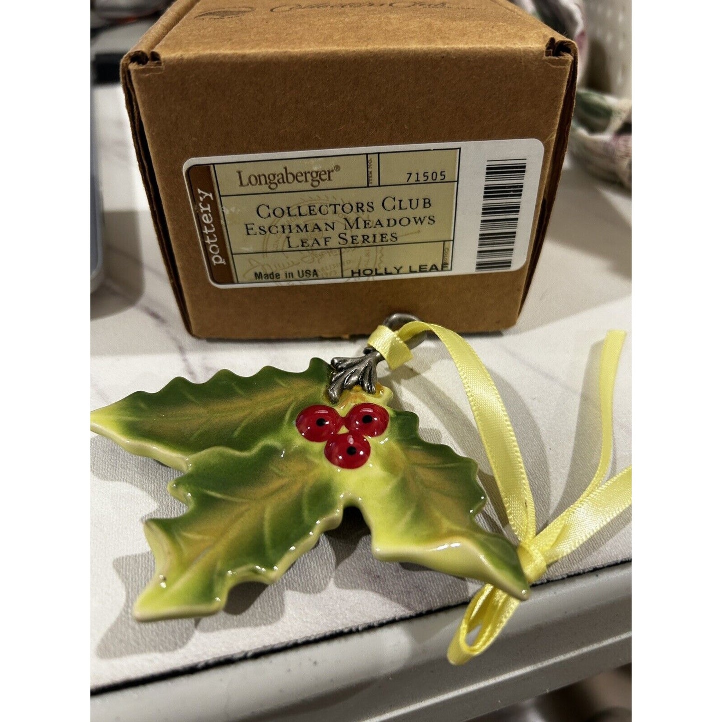 Longaberger 2010 CC Eschman Meadows Leaf Series Holly Leaf ornament NEW #71505
