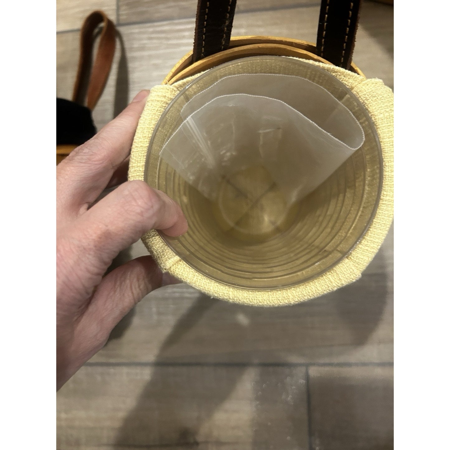 Longaberger Gatehouse Hanging Basket Leather Handle, Butternut Liner protector