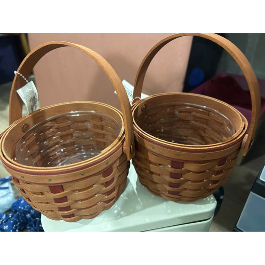 2 Longaberger Cinnamon Work Baskets 5" and Protectors New with tags
