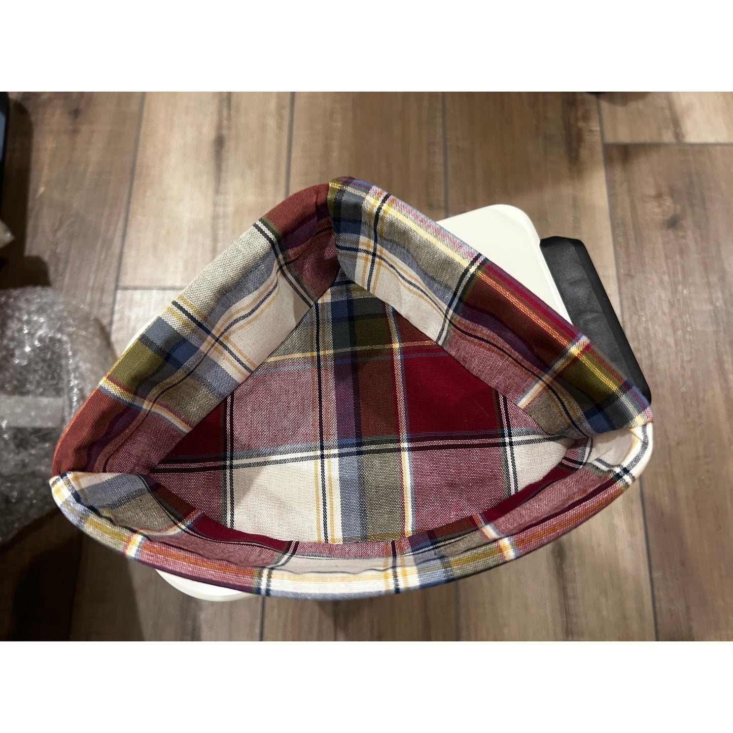 Longaberger Small Corner Basket & Paprika plaid liner