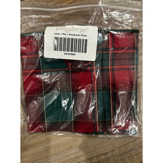 Longaberger PIE Basket Liner CHRISTMAS EVERGREEN PLAID Fabric NEW red green