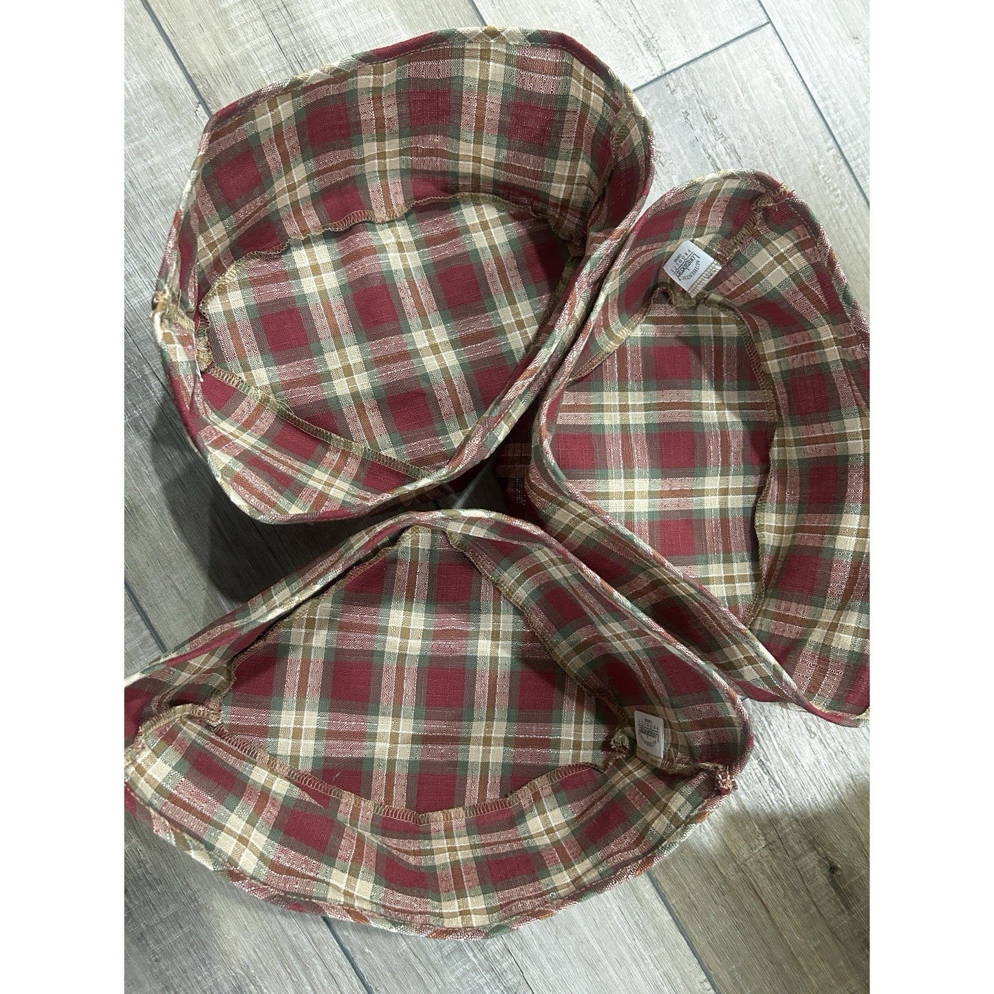 3 Longaberger LARGE CORNER Basket Liners Orchard Park Plaid fabric RARE