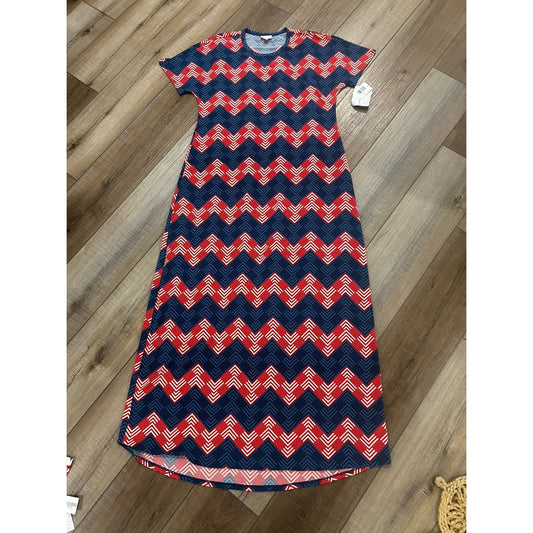 Lularoe MAXI KNIT DRESS MARIA L RED WHITE BLUE CHEVRON Patriotic NWT NEW