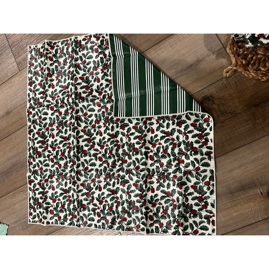 Longaberger Basket Traditional Holly 17" Fabric Square Reversible Christmas