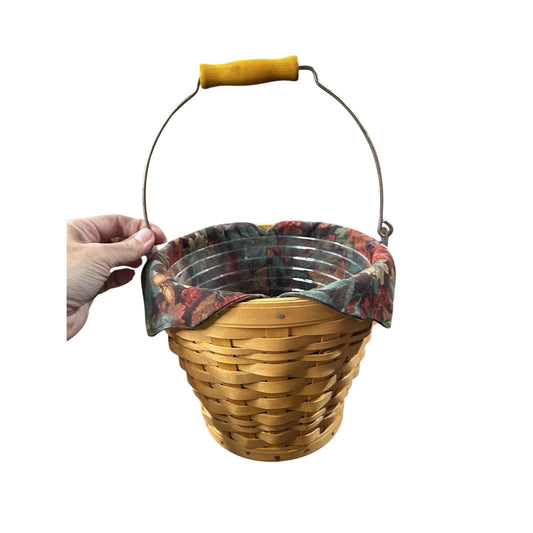 Longaberger 2002 AUTUMN PAIL Basket Bucket Falling Leaves Liner & Protector