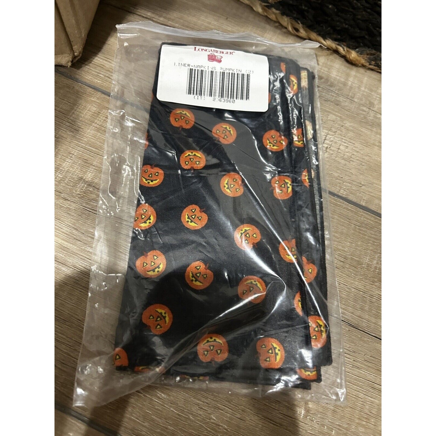 Longaberger Halloween Pumpkin Boo NAPKINS USA 17" Fabric Squares Set Of 2 New
