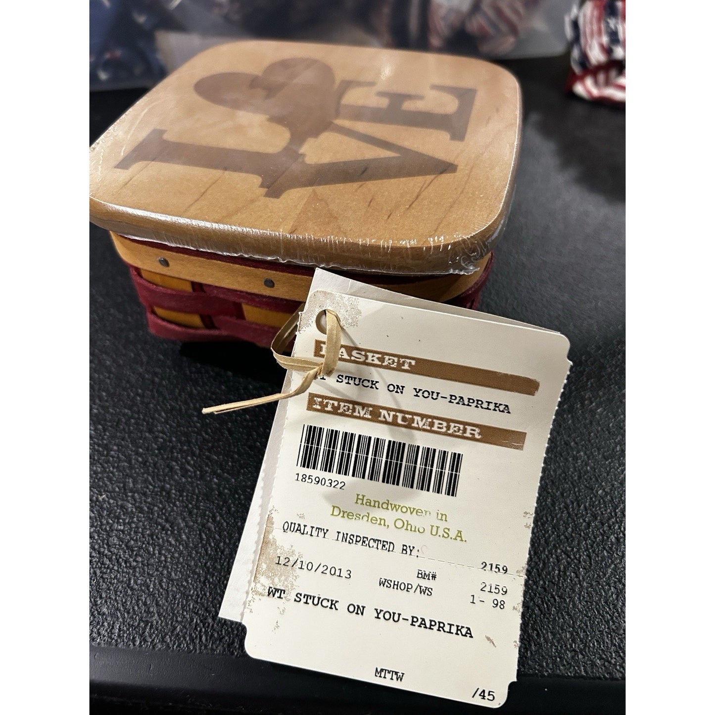 Longaberger 2013 Stuck On You Basket LOVE Lid