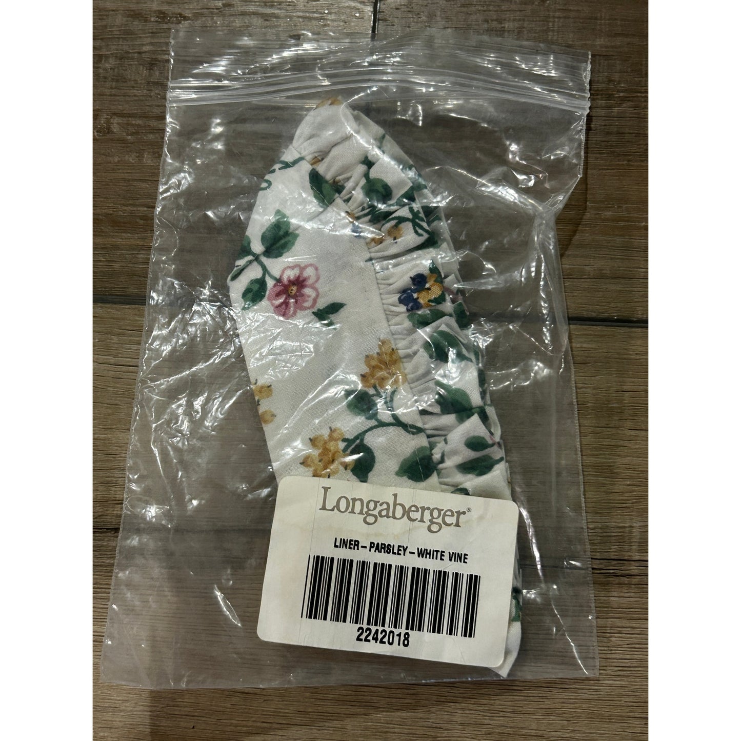 Longaberger PARSLEY Basket Liner WHITE VINE floral NEW ruffles fabric