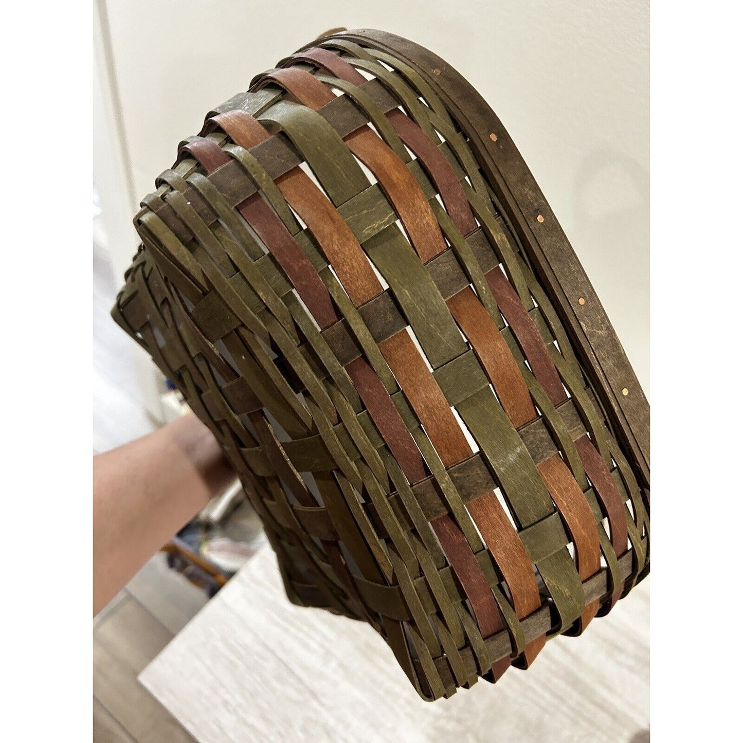 Longaberger Harvesting Basket & Protector ACT green brown weaves fall