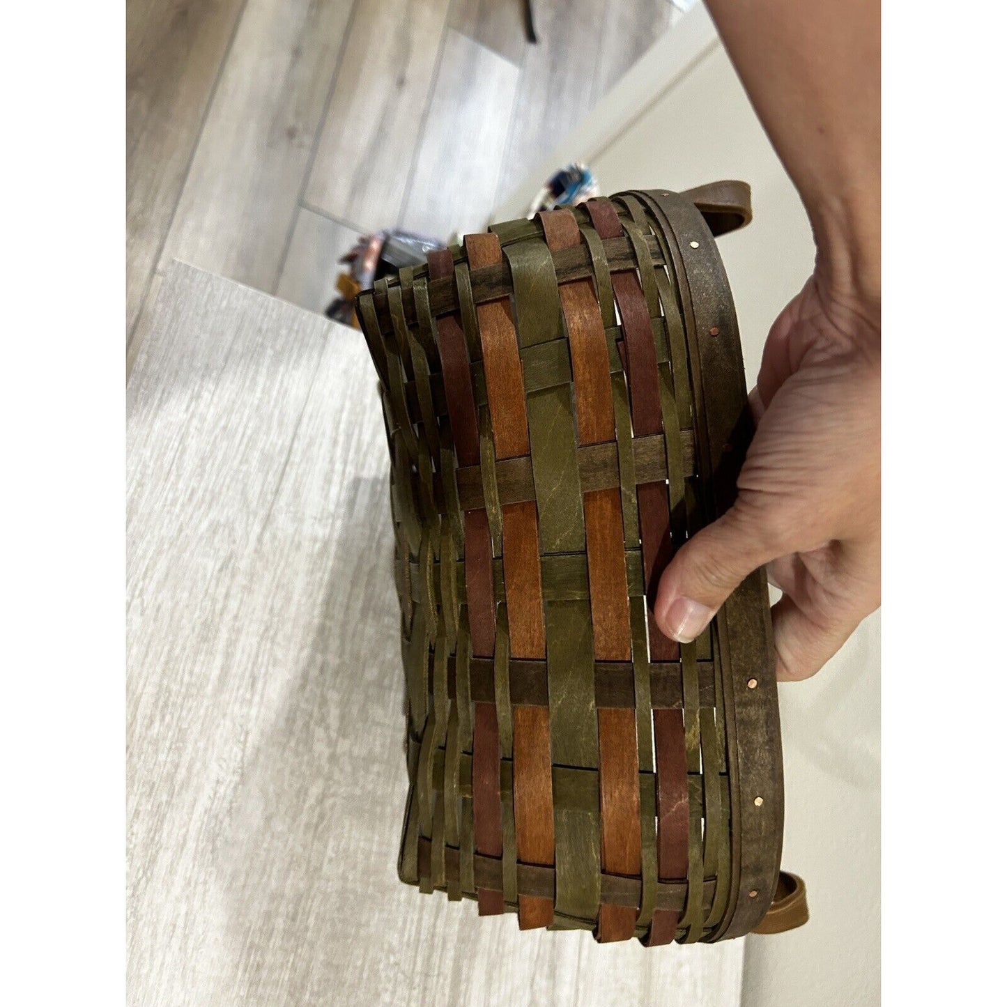 Longaberger Harvesting Basket & Protector ACT green brown weaves fall